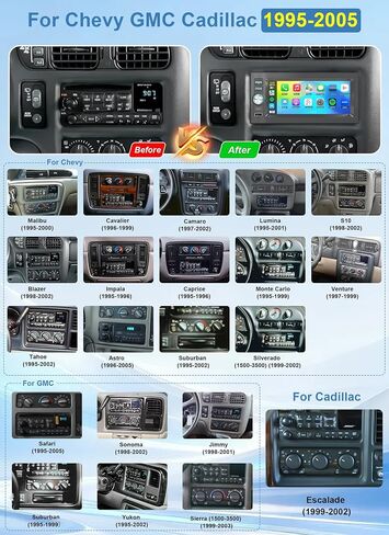 1.5 Din Car Stereo Radio GPS Navi WiFi Carplay Android Auto for 1995-2005 Chevy GMC Tahoe Yukon Suburban Avalanche Sierra S10 Blazer Jimmy Sonoma Astro C/K Silverado Malibu Lumina Camaro Corvette in Saudi Arabia