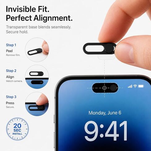 2 Pack Front Camera Privacy Cover Slider for iPhone 17/16/15/14 Pro Max/Pro, Face ID Compatible Webcam Blocker, Adhesive Anti-Spy Phone Lens Protector with Transparent Base, Black in Saudi Arabia