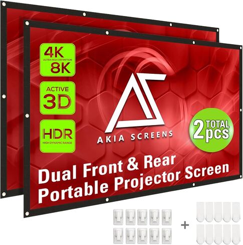 Akia Screens 120" Dual Projection Projector Screen, 16:9 Front & Rear, Portable Foldable Anti-Crease, 8K / 4K Ultra HD Ready Indoor Outdoor Home Theater Screen, AK-DIYOUTDOOR120H1. in Saudi Arabia