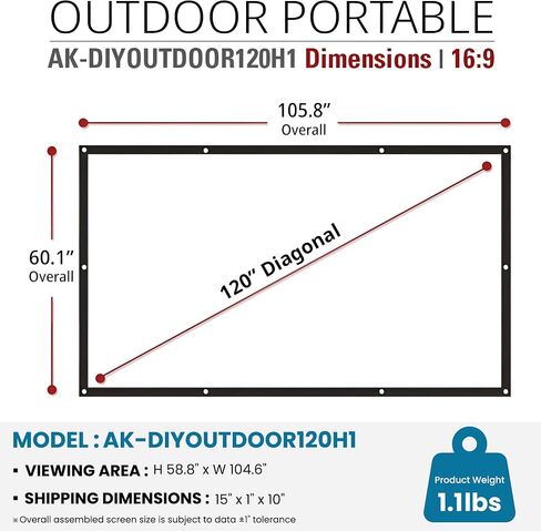 Akia Screens 120" Dual Projection Projector Screen, 16:9 Front & Rear, Portable Foldable Anti-Crease, 8K / 4K Ultra HD Ready Indoor Outdoor Home Theater Screen, AK-DIYOUTDOOR120H1. in Saudi Arabia