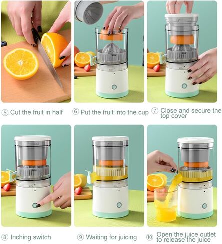 Electric Juicer Rechargeable,Portable Kitchen Gadget for making Orange Juice,Squeezing Oranges,Lemons,Kiwi Fruit,Grapefruits,and Citrus Juices.Comes with USB charging and a Cleaning Brush(Green) in Saudi Arabia