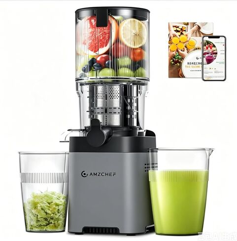 AMZCHEF Cold Press Juicer, 5.4" Juicer Machines with Large Feed Chute for Whole Fruits & Vegetables, Stainless Steel Juice Extractor with Large Auger, Dual Strainers, Easy Cleanup & Assembly | Stainless Steel Juice Extractor with Large Auger, Dual Straine in Saudi Arabia