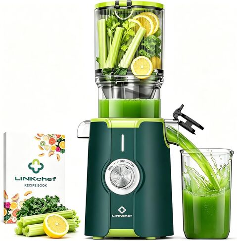 LINKChef Cold Press Juicer Machine, 4.53" Whole Fruit Slow Masticating Juicer with Auto Cutting, 200W Quiet Motor & High Juice Yield, Easy Clean Compact Juicer Extractor with Recipe Guide in Saudi Arabia
