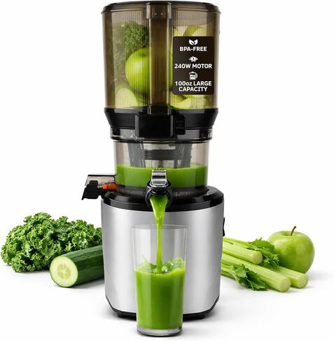 Kuvings AUTO10 Cold Press Juicer Machine, Hands-Free, 100 oz, Silver | Self-Feeding - Easy to Clean, Quiet 240W Motor, Large Masticating Juicer – Designed for Silky Juice with Low Pulp in Saudi Arabia