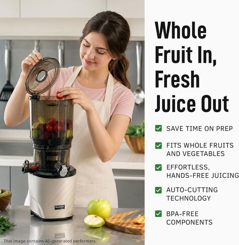 Kuvings AUTO10 Cold Press Juicer Machine, Hands-Free, 100 oz, Silver | Self-Feeding - Easy to Clean, Quiet 240W Motor, Large Masticating Juicer – Designed for Silky Juice with Low Pulp in Saudi Arabia