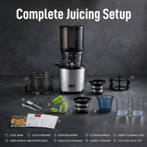 Kuvings AUTO10 Cold Press Juicer Machine, Hands-Free, 100 oz, Silver | Self-Feeding - Easy to Clean, Quiet 240W Motor, Large Masticating Juicer – Designed for Silky Juice with Low Pulp in Saudi Arabia
