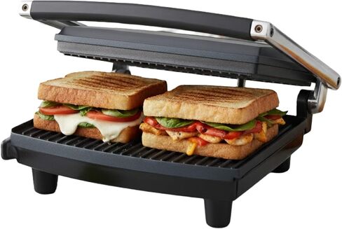 Panini Press Gourmet Grilled Cheese and Sandwich Maker - Electric Indoor Grill with Drip Tray for Healthy Cooking Options (Silver) in Saudi Arabia