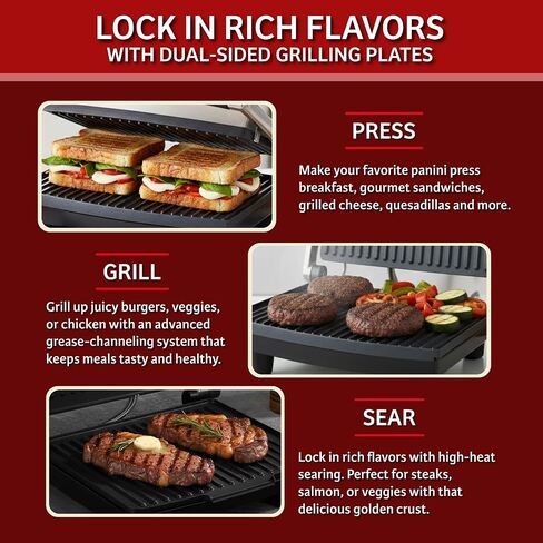 Panini Press Gourmet Grilled Cheese and Sandwich Maker - Electric Indoor Grill with Drip Tray for Healthy Cooking Options (Silver) in Saudi Arabia