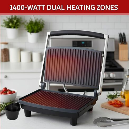 Panini Press Gourmet Grilled Cheese and Sandwich Maker - Electric Indoor Grill with Drip Tray for Healthy Cooking Options (Silver) in Saudi Arabia