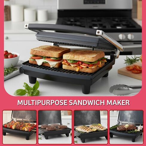Panini Press Gourmet Grilled Cheese and Sandwich Maker - Electric Indoor Grill with Drip Tray for Healthy Cooking Options (Silver) in Saudi Arabia