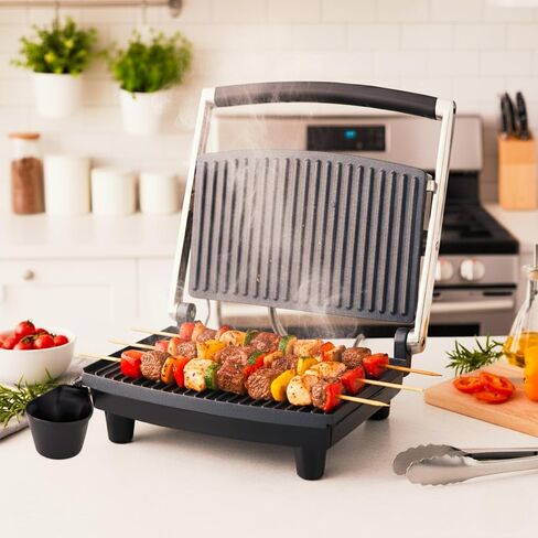 Panini Press Gourmet Grilled Cheese and Sandwich Maker - Electric Indoor Grill with Drip Tray for Healthy Cooking Options (Silver) in Saudi Arabia