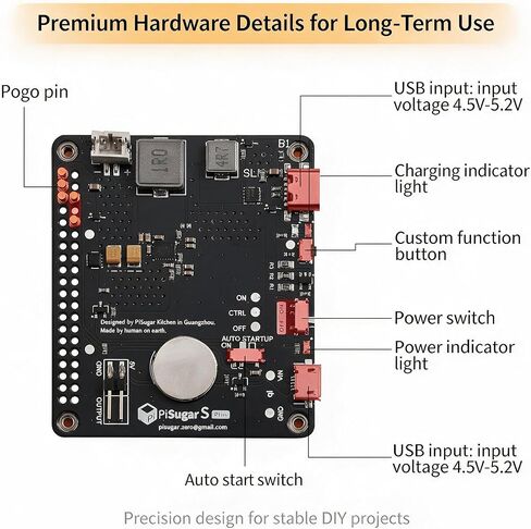 PiSugar S Plus 5000mAh UPS Battery for Raspberry Pi 4B/3B+/2B | Full Open GPIO, Zero Soldering, Auto Safe Shutdown, Raspberry Pi HAT Compatible for Pwnagotchi, Pi-hole & UPS Projects in Kuwait