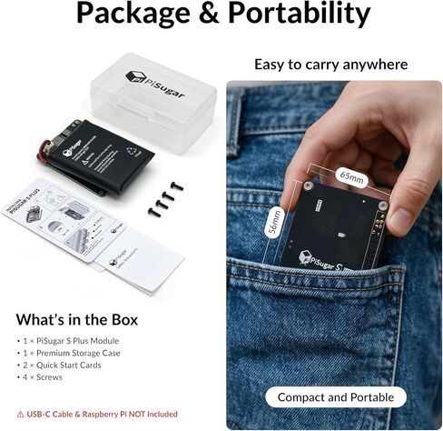 PiSugar S Plus 5000mAh UPS Battery for Raspberry Pi 4B/3B+/2B | Full Open GPIO, Zero Soldering, Auto Safe Shutdown, Raspberry Pi HAT Compatible for Pwnagotchi, Pi-hole & UPS Projects in Kuwait