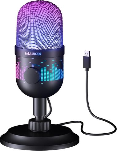Aokeo Gaming Microphone, USB Computer Microphone for PC, Mac, PS4/5, Condenser Podcast Mic for Studio Recording, for Streaming Podcast YouTube, with Led Light in Saudi Arabia