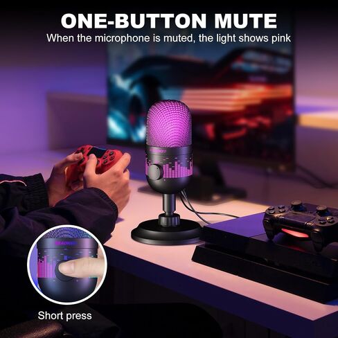 Aokeo Gaming Microphone, USB Computer Microphone for PC, Mac, PS4/5, Condenser Podcast Mic for Studio Recording, for Streaming Podcast YouTube, with Led Light in Saudi Arabia