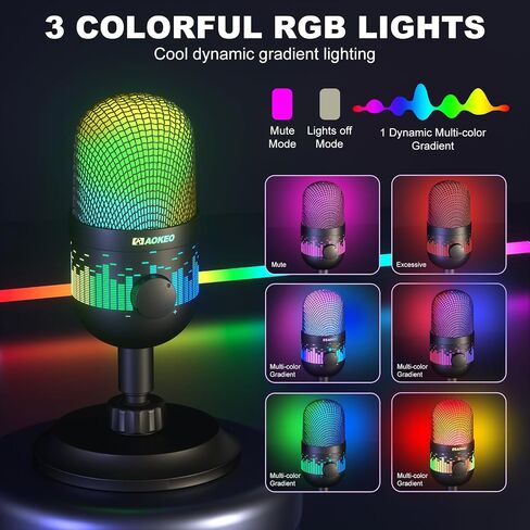 Aokeo Gaming Microphone, USB Computer Microphone for PC, Mac, PS4/5, Condenser Podcast Mic for Studio Recording, for Streaming Podcast YouTube, with Led Light in Saudi Arabia