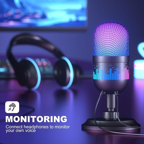 Aokeo Gaming Microphone, USB Computer Microphone for PC, Mac, PS4/5, Condenser Podcast Mic for Studio Recording, for Streaming Podcast YouTube, with Led Light in Saudi Arabia
