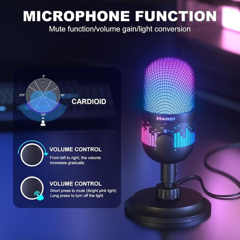 Aokeo Gaming Microphone, USB Computer Microphone for PC, Mac, PS4/5, Condenser Podcast Mic for Studio Recording, for Streaming Podcast YouTube, with Led Light in Saudi Arabia