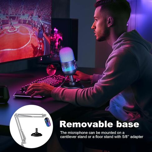 Aokeo Gaming Microphone, USB Computer Microphone for PC, Mac, PS4/5, Condenser Podcast Mic for Studio Recording, for Streaming Podcast YouTube, with Led Light in Saudi Arabia