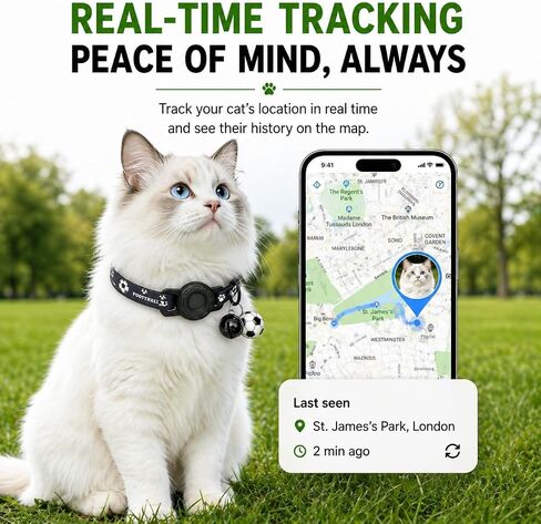 GPS Collar for Cats (Android Only) Pet Tracker, Soccer Style Smart Tag Compatible with Google Find My, Waterproof No Monthly Fee Cat Tracking Collar, Game Day Football Design for Pet Safety in Saudi Arabia