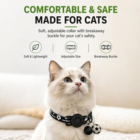GPS Collar for Cats (Android Only) Pet Tracker, Soccer Style Smart Tag Compatible with Google Find My, Waterproof No Monthly Fee Cat Tracking Collar, Game Day Football Design for Pet Safety in Saudi Arabia