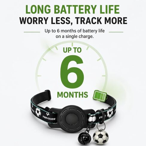 GPS Collar for Cats (Android Only) Pet Tracker, Soccer Style Smart Tag Compatible with Google Find My, Waterproof No Monthly Fee Cat Tracking Collar, Game Day Football Design for Pet Safety in Saudi Arabia