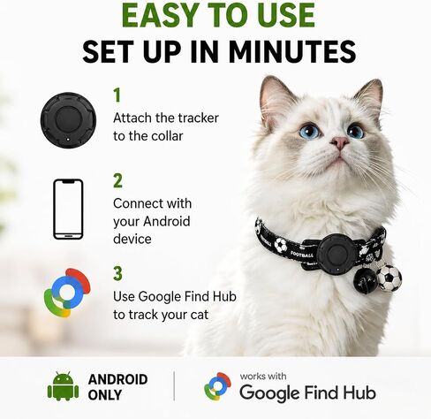 GPS Collar for Cats (Android Only) Pet Tracker, Soccer Style Smart Tag Compatible with Google Find My, Waterproof No Monthly Fee Cat Tracking Collar, Game Day Football Design for Pet Safety in Saudi Arabia