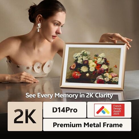 ARZOPA 2K Digital Picture Frame 14 Inch Free Cloud Storage No Subscription | QHD Anti-Glare Touchscreen Metal Frame Load Photos Videos from Phone Ideal for Gifting - D14Pro Champagne Gold in Saudi Arabia