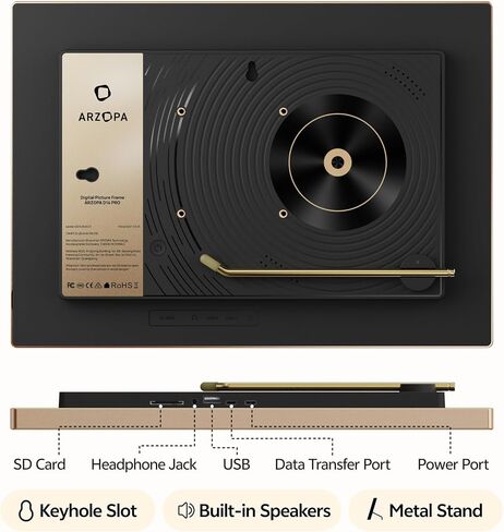 ARZOPA 2K Digital Picture Frame 14 Inch Free Cloud Storage No Subscription | QHD Anti-Glare Touchscreen Metal Frame Load Photos Videos from Phone Ideal for Gifting - D14Pro Champagne Gold in Saudi Arabia
