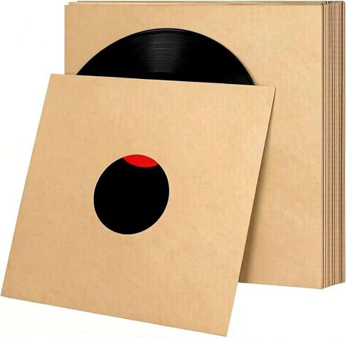 10 PCS 12" Vinyl Record Sleeves – 350GSM Blank Album Jackets with Center Hole, Anti-Static Protective Covers for 12-Inch Records Storage & Display (Kraft) in Kuwait