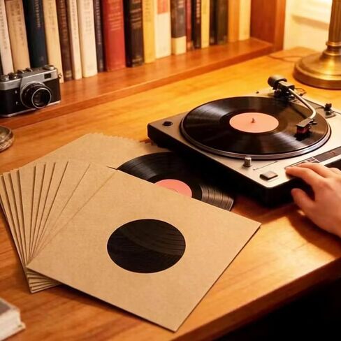 10 PCS 12" Vinyl Record Sleeves – 350GSM Blank Album Jackets with Center Hole, Anti-Static Protective Covers for 12-Inch Records Storage & Display (Kraft) in Kuwait