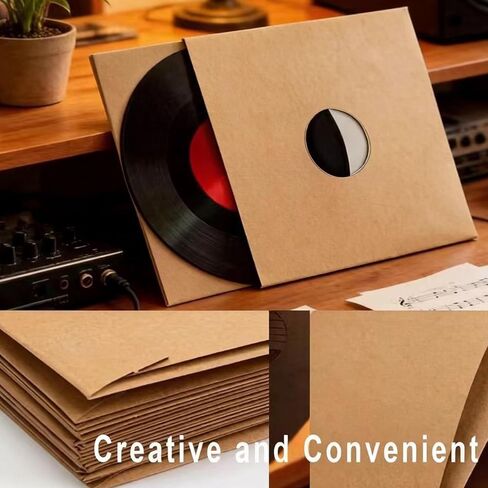 10 PCS 12" Vinyl Record Sleeves – 350GSM Blank Album Jackets with Center Hole, Anti-Static Protective Covers for 12-Inch Records Storage & Display (Kraft) in Kuwait
