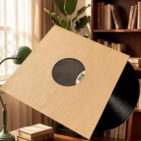 10 PCS 12" Vinyl Record Sleeves – 350GSM Blank Album Jackets with Center Hole, Anti-Static Protective Covers for 12-Inch Records Storage & Display (Kraft) in Kuwait