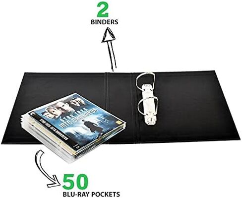 Tarifold Blu-Ray Storage Bundle, 50 Binder Sleeves, 2 Binders, 2-Ring Holes | Holds Blu-ray Disc, Booklet and Cover Art, Secure Flap, 25 Sleeves per Binder, Polypropylene, Saves up to 70% Storage Space in Saudi Arabia
