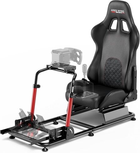 قمرة قيادة سباق ARES WING Sim مع مقعد - حامل قمرة القيادة العالمي | متوافق مع Fanatec وThrustmaster وLogitech وMoza لأجهزة PS5 وPS4 وXbox والكمبيوتر الشخصي، غير متضمن العجلة والدواسات والمحول in Kuwait