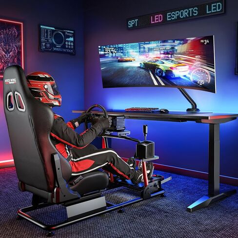 قمرة قيادة سباق ARES WING Sim مع مقعد - حامل قمرة القيادة العالمي | متوافق مع Fanatec وThrustmaster وLogitech وMoza لأجهزة PS5 وPS4 وXbox والكمبيوتر الشخصي، غير متضمن العجلة والدواسات والمحول in Kuwait