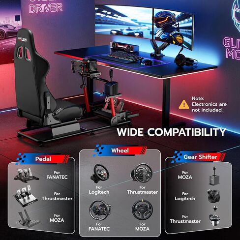 قمرة قيادة سباق ARES WING Sim مع مقعد - حامل قمرة القيادة العالمي | متوافق مع Fanatec وThrustmaster وLogitech وMoza لأجهزة PS5 وPS4 وXbox والكمبيوتر الشخصي، غير متضمن العجلة والدواسات والمحول in Kuwait