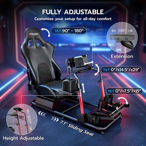 قمرة قيادة سباق ARES WING Sim مع مقعد - حامل قمرة القيادة العالمي | متوافق مع Fanatec وThrustmaster وLogitech وMoza لأجهزة PS5 وPS4 وXbox والكمبيوتر الشخصي، غير متضمن العجلة والدواسات والمحول in Kuwait