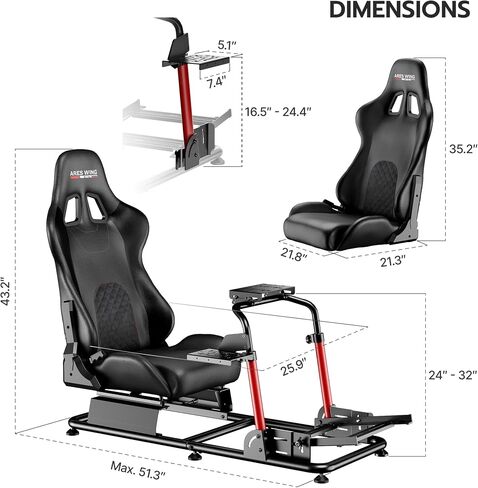 قمرة قيادة سباق ARES WING Sim مع مقعد - حامل قمرة القيادة العالمي | متوافق مع Fanatec وThrustmaster وLogitech وMoza لأجهزة PS5 وPS4 وXbox والكمبيوتر الشخصي، غير متضمن العجلة والدواسات والمحول in Kuwait