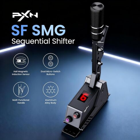 PXN SF SMG Sim Racing Sequential Shifter for PC | LED Gear Display, CNC Aluminum, Multi-Functional Handle, Adjustable Shifting Resistance, RGB Backlit Buttons, Hall Sensor in Saudi Arabia