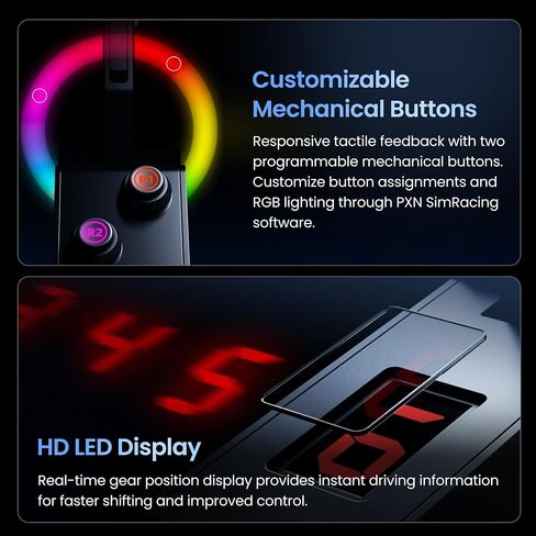 PXN SF SMG Sim Racing Sequential Shifter for PC | LED Gear Display, CNC Aluminum, Multi-Functional Handle, Adjustable Shifting Resistance, RGB Backlit Buttons, Hall Sensor in Saudi Arabia