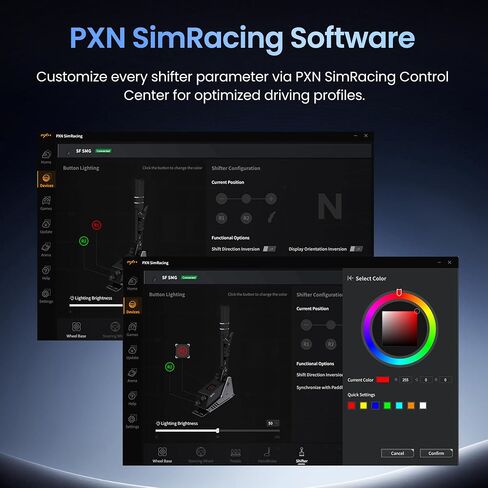 PXN SF SMG Sim Racing Sequential Shifter for PC | LED Gear Display, CNC Aluminum, Multi-Functional Handle, Adjustable Shifting Resistance, RGB Backlit Buttons, Hall Sensor in Saudi Arabia