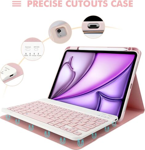 SOPPY Keyboard Case with Mouse for iPad Air 7th (M3) 2025/6th 11-inch (M2) 2024, iPad Air 5th/4th 10.9-inch, Magnetically Detachable Keyboard Cover with Pencil Holder, Rotatable Case (Pink) in Saudi Arabia