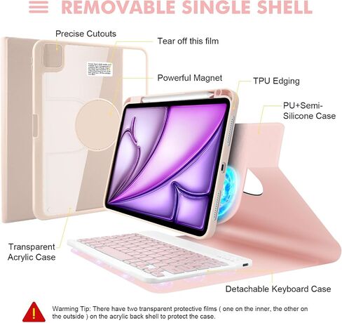 SOPPY Keyboard Case with Mouse for iPad Air 7th (M3) 2025/6th 11-inch (M2) 2024, iPad Air 5th/4th 10.9-inch, Magnetically Detachable Keyboard Cover with Pencil Holder, Rotatable Case (Pink) in Saudi Arabia