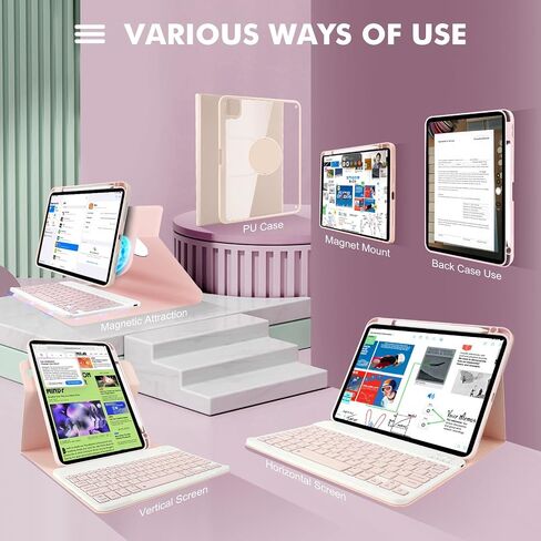SOPPY Keyboard Case with Mouse for iPad Air 7th (M3) 2025/6th 11-inch (M2) 2024, iPad Air 5th/4th 10.9-inch, Magnetically Detachable Keyboard Cover with Pencil Holder, Rotatable Case (Pink) in Saudi Arabia