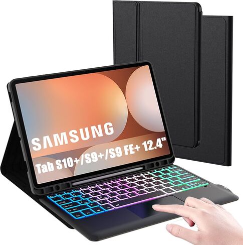 for Samsung Galaxy Tab S9 FE+/ S9+ /S10+ 12.4 inch Case with Keyboard : DIY 3-Zone 7-Color Backlit Detachable Smart Tablet Keyboard Cover with Touchpad - Tab S9 FE Plus / S9 Plus 12.4" Keyboard Case in Saudi Arabia