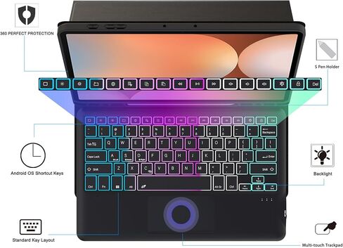 for Samsung Galaxy Tab S9 FE+/ S9+ /S10+ 12.4 inch Case with Keyboard : DIY 3-Zone 7-Color Backlit Detachable Smart Tablet Keyboard Cover with Touchpad - Tab S9 FE Plus / S9 Plus 12.4" Keyboard Case in Saudi Arabia