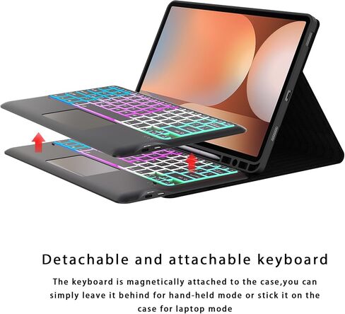 for Samsung Galaxy Tab S9 FE+/ S9+ /S10+ 12.4 inch Case with Keyboard : DIY 3-Zone 7-Color Backlit Detachable Smart Tablet Keyboard Cover with Touchpad - Tab S9 FE Plus / S9 Plus 12.4" Keyboard Case in Saudi Arabia