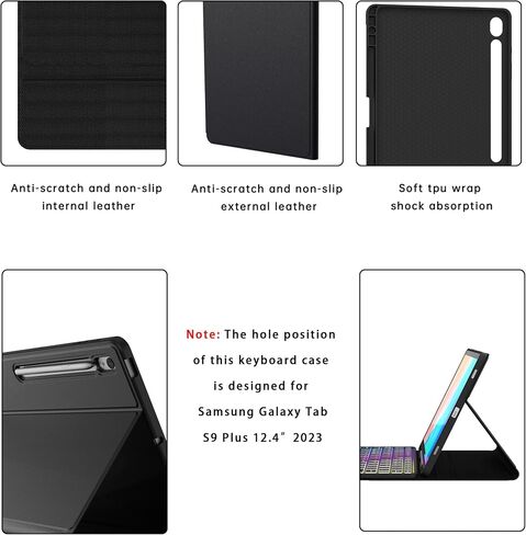 for Samsung Galaxy Tab S9 FE+/ S9+ /S10+ 12.4 inch Case with Keyboard : DIY 3-Zone 7-Color Backlit Detachable Smart Tablet Keyboard Cover with Touchpad - Tab S9 FE Plus / S9 Plus 12.4" Keyboard Case in Saudi Arabia