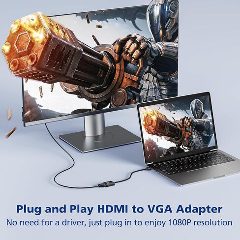 1080P@60Hz HDMI to VGA Adapter, Gold-Plated Adapter HDMI Male to VGA Female | 1080P Resolution, Nylon Braided Cable, Plug & Play, Mirror & Extension Modes, for Laptop/PC/Xbox to Monitor/Projector/HDTV/TV in Saudi Arabia